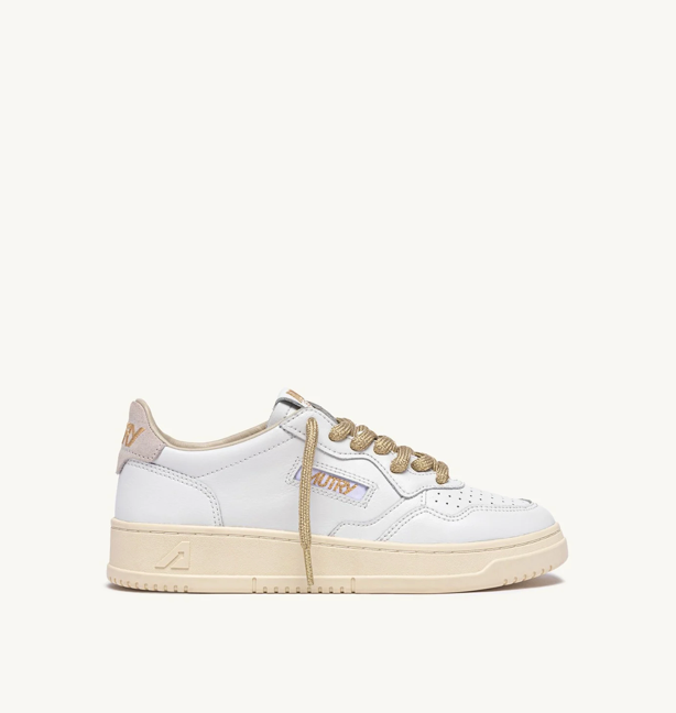 Baskets Medalist Low en Cuir - Blanc et Lurex Or
