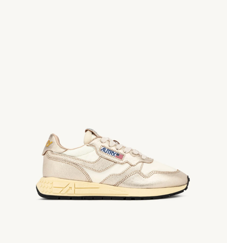 Baskets Reelwind Low en Cuir et Nylon - Blanc et Métallique Or