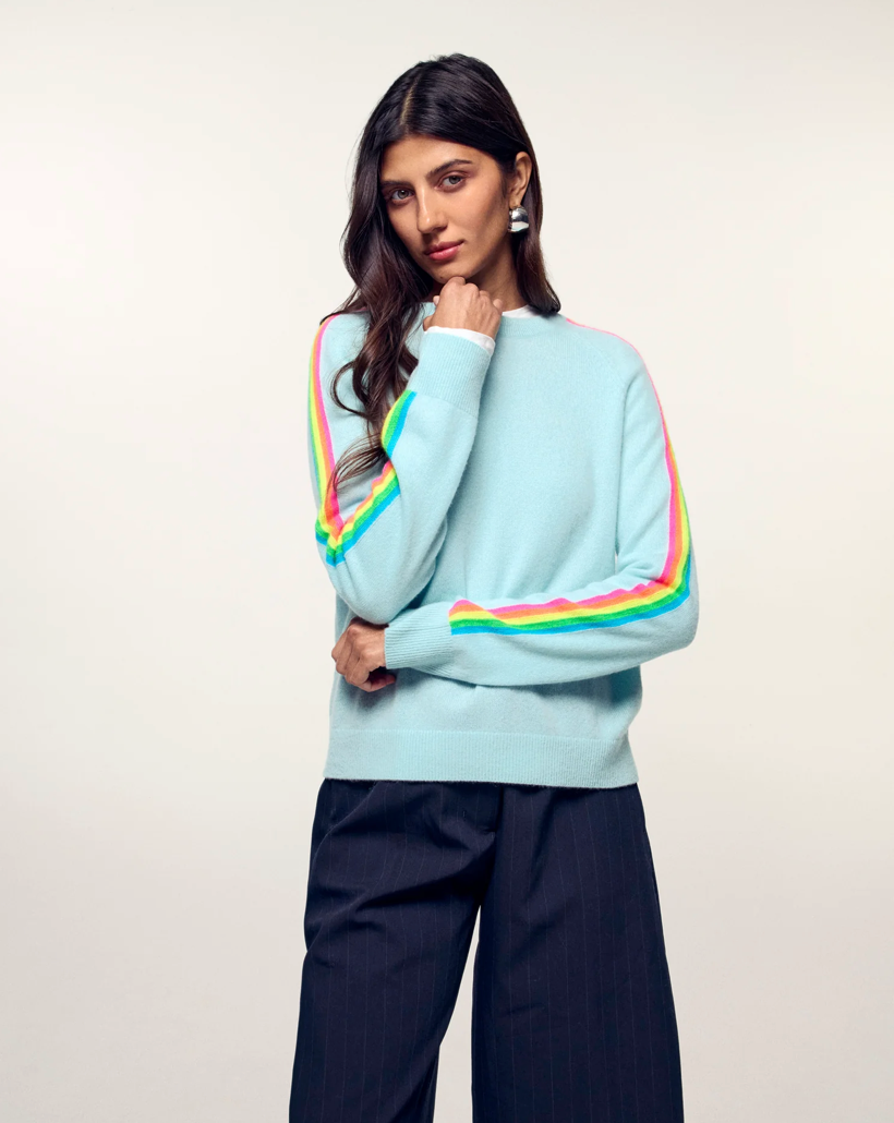 Pull Col Rond Bandes Multicolores - Star Blue