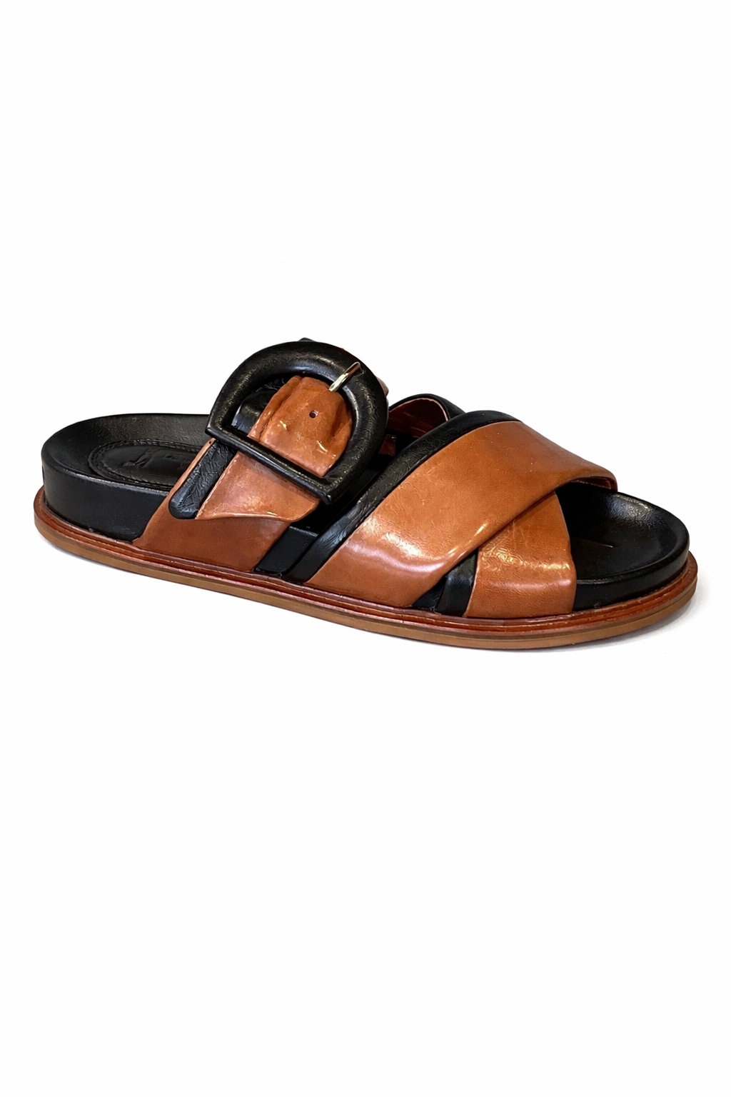 Sandales Plates - Noir et Camel