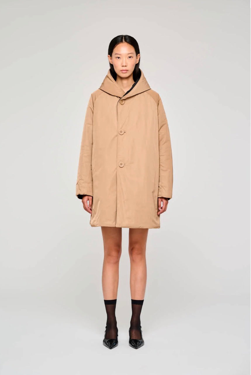 Doudoune Longue en Nylon Réversible - Noir et Camel