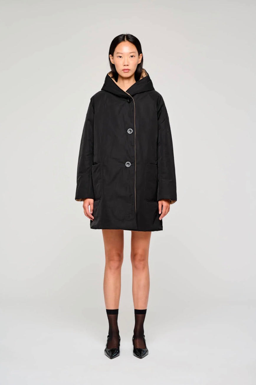 Doudoune Longue en Nylon Réversible - Noir et Camel