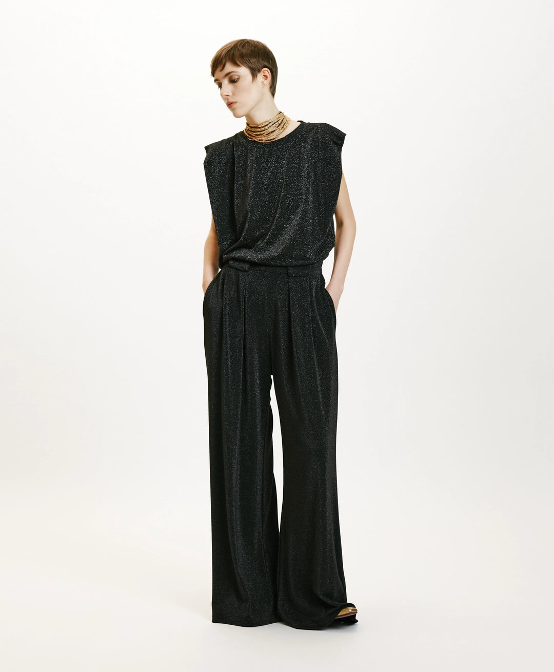 Pantalon Aspen en Jersey Lurex - Noir