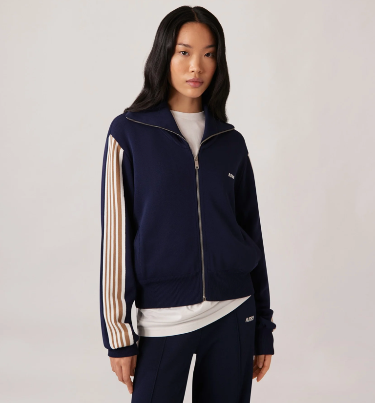 Veste Tricotée de Style Tennis - Bleu