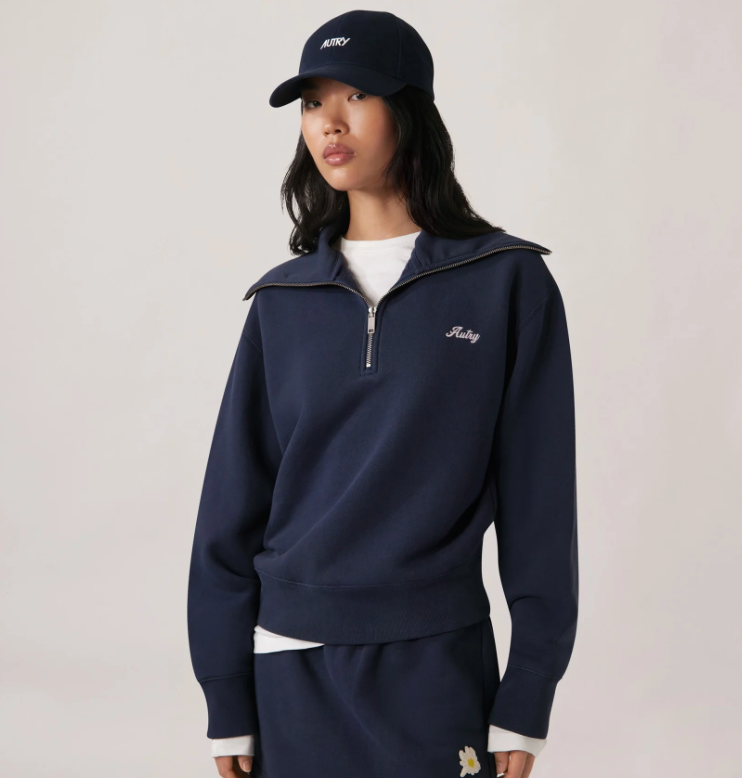 Sweatshirt avec Zip et Logo Club - Bleu et Rose