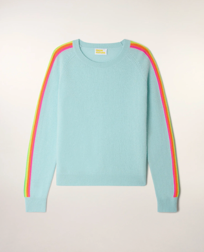 Pull Col Rond Bandes Multicolores - Star Blue