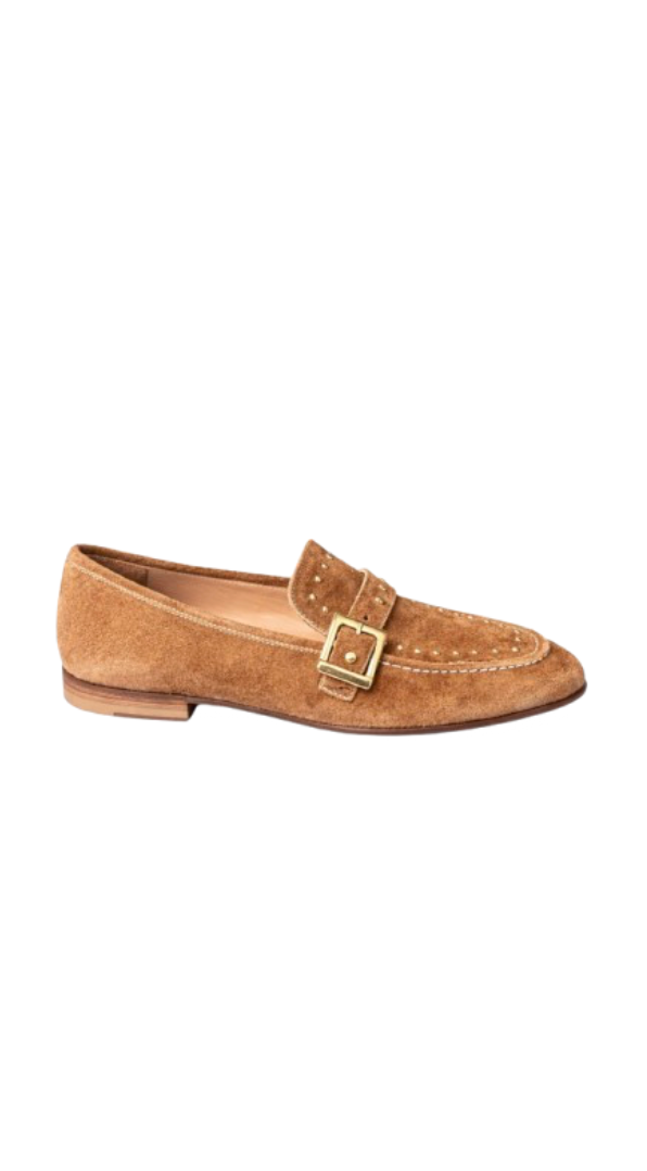 Mocassins en Daim Clouté - Camel