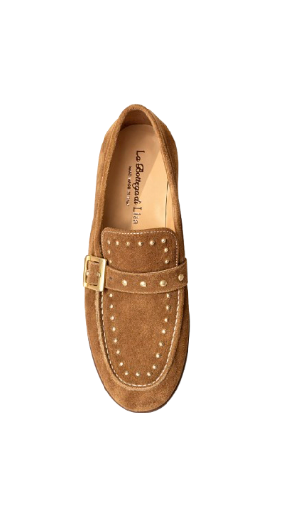 Mocassins en Daim Clouté - Camel