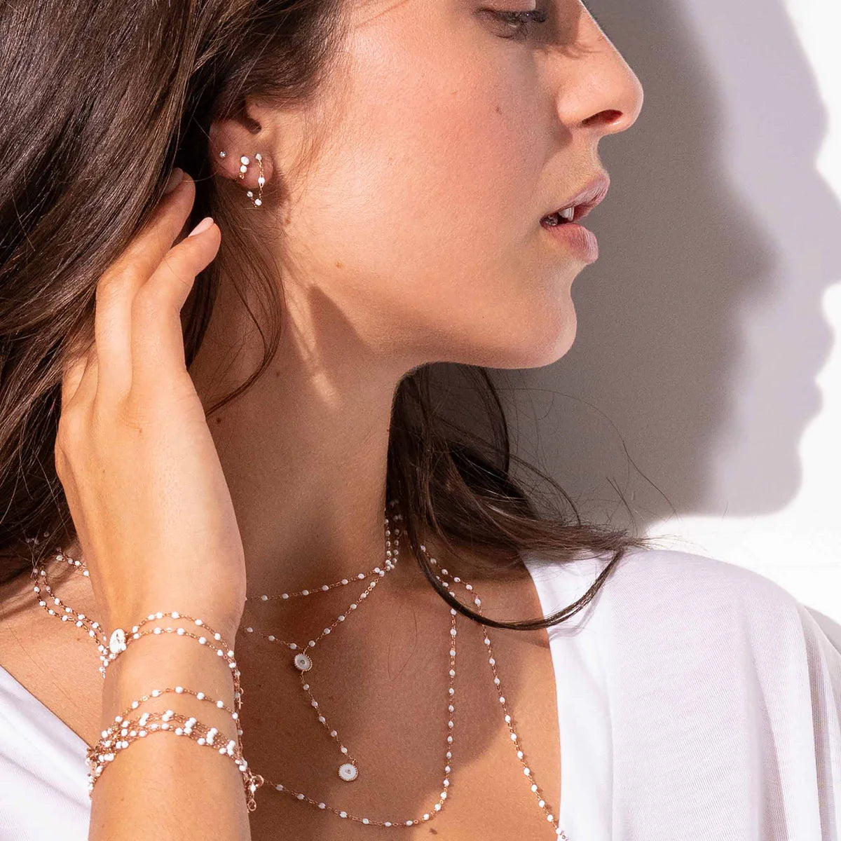 Boucles d'Oreilles Classique Gigi Or Rose - Blanc
