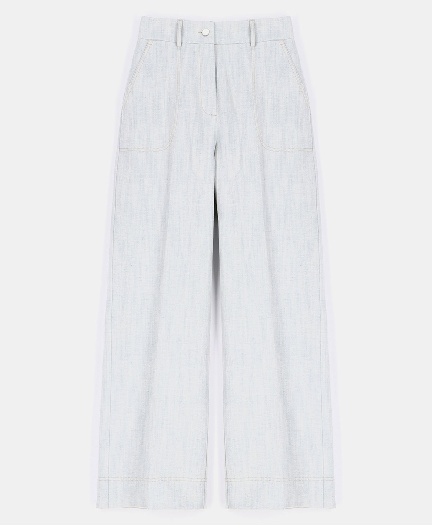 Pantalon Gorizia Denim De Coton/Lin Azur